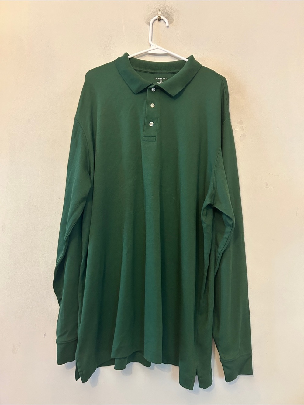 Lands' End Dark Green Long-Sleeve Pima cotton Polo shirt Size 2XL Big EUC